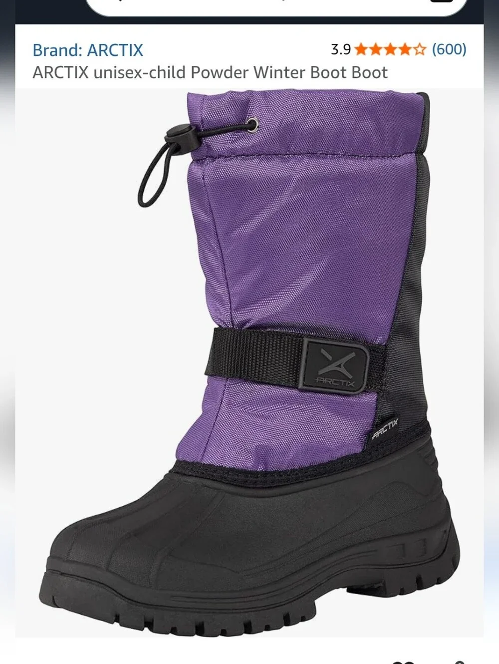Arctix Purple and Black Kids Snow Boot with Hook-and-Loop Strap Size 12 NWT
